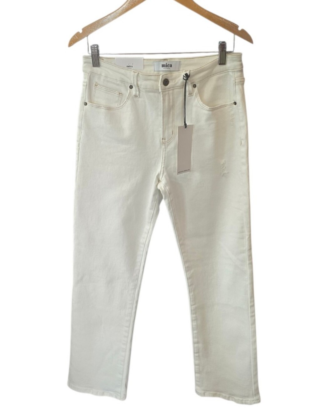 MICA Women's Straight Leg Jeans in Cream - NEW/TAGS Mid-Rise Fit lots of stretch - Picture 2 of 13